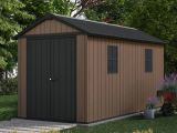 Casetta da Giardino Marrone Nero Resistente Agli Agenti Atmosferici Presenza Finestre 230x413x246h cm, Tetto a due Falde - Ponca