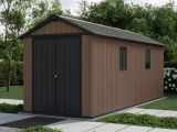 Casetta da Giardino Marrone Nero Resistente Agli Agenti Atmosferici Presenza Finestre 230x539x246h cm, Tetto a due Falde - Roscommon