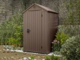 Casetta da Giardino Marrone Nero Resistente Agli Agenti Atmosferici Tetto a due Falde 124x117x205h cm, Materiale Tetto in Plastica - Osoyoos