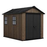 Casetta da Giardino Marrone Noce Nero Lucchettabile, Finitura in Resina Presenza Finestre 287x230x246h cm, Tetto a due Falde - Mayfield