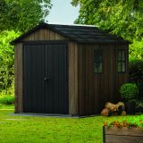 Casetta da Giardino Marrone Noce Nero Lucchettabile, Finitura in Resina Presenza Finestre 287x230x246h cm, Tetto a due Falde - Mayfield