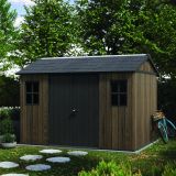Casetta da Giardino Marrone Noce Nero Lucchettabile, Finitura in Resina Presenza Finestre 350x230x246h cm, Tetto a due Falde - Mcalester