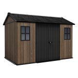 Casetta da Giardino Marrone Noce Nero Lucchettabile, Finitura in Resina Presenza Finestre 350x230x246h cm, Tetto a due Falde - Mcalester
