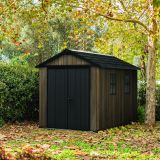 Casetta da Giardino Marrone Noce Nero Lucchettabile, Finitura in Resina Presenza Finestre 350x230x246h cm, Tetto a due Falde - Mcalester