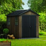 Casetta da Giardino Marrone Noce Nero Pavimento Rialzato, Modulabile, Lucchettabile Presenza Finestre 224x230x246h cm, Tetto a due Falde - Mattoon
