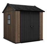 Casetta da Giardino Marrone Noce Nero Pavimento Rialzato, Modulabile, Lucchettabile Presenza Finestre 224x230x246h cm, Tetto a due Falde - Mattoon