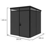 Casetta da Giardino Nero Antracite Nero Pavimento Antiscivolo, con Lucernario, Modulabile Componibile Tetto 1 Falda 200x200x226h cm, Made in Italy