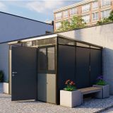 Casetta da Giardino Nero Antracite Nero Pavimento Antiscivolo, con Lucernario, Modulabile Componibile Tetto 1 Falda 300x300x226h cm, Made in Italy