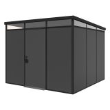 Casetta da Giardino Nero Antracite Nero Pavimento Antiscivolo, con Lucernario, Modulabile Componibile Tetto 1 Falda 300x300x226h cm, Made in Italy