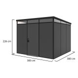 Casetta da Giardino Nero Antracite Nero Pavimento Antiscivolo, con Lucernario, Modulabile Componibile Tetto 1 Falda 300x300x226h cm, Made in Italy