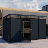 Casetta da Giardino Nero Antracite Nero Pavimento Antiscivolo, con Lucernario, Modulabile Componibile Tetto 1 Falda 400x200x226h cm, Made in Italy