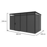 Casetta da Giardino Nero Antracite Nero Pavimento Antiscivolo, con Lucernario, Modulabile Componibile Tetto 1 Falda 400x200x226h cm, Made in Italy