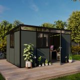 Casetta da Giardino Nero Antracite Nero Pavimento Antiscivolo, con Lucernario, Modulabile Componibile Tetto 1 Falda 400x300x226h cm, Made in Italy