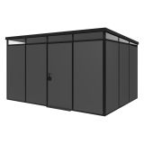 Casetta da Giardino Nero Antracite Nero Pavimento Antiscivolo, con Lucernario, Modulabile Componibile Tetto 1 Falda 400x300x226h cm, Made in Italy