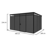Casetta da Giardino Nero Antracite Nero Pavimento Antiscivolo, con Lucernario, Modulabile Componibile Tetto 1 Falda 400x300x226h cm, Made in Italy