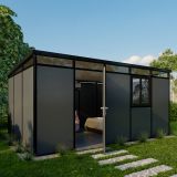 Casetta da Giardino Nero Antracite Nero Pavimento Antiscivolo, con Lucernario, Modulabile Componibile Tetto 1 Falda 500x300x226h cm, Made in Italy