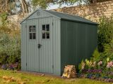 Casetta da Giardino Verde Nero Resistente Agli Agenti Atmosferici Presenza Finestre 190x244x221h cm, Tetto a due Falde - Seneca