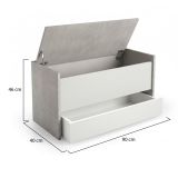 Cassapanca Lantana, Mobile da ingresso moderno con scarpiera, Cassapanca baule con due contenitori, 100% Made in Italy, 90x40h46 cm, Bianco e Cemento