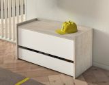 Cassapanca Lantana, Mobile da ingresso moderno con scarpiera, Cassapanca baule con due contenitori, 100% Made in Italy, 90x40h46 cm, Bianco e Rovere
