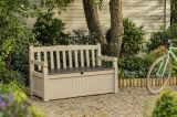 Cassapanca outdoor Cuglieri, Baule da giardino, Contenitore da esterno, Panchina contenitore da esterno, 140x60 h84 cm, Beige e Marrone