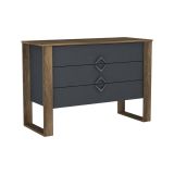 Cassettiera 3 cassetti noce e antracite 110x76h cm - Jova