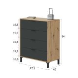 Cassettiera 4 cassetti legno e antracite 77x93h cm - Alfana