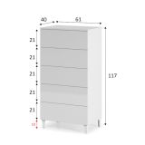 Cassettiera 5 cassetti bianca 61x117h cm - Aaron