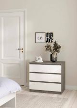 Cassettiera Aglae, Settimino multiuso, Comò camera da letto, Mobile con cassetti, 50x77 h70 cm, Cemento e Bianco