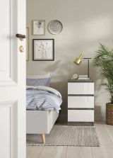 Cassettiera Ameline, Settimino multiuso, Comò camera da letto, Mobile con cassetti, 50x40 h70 cm, Cemento e Bianco