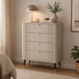 Cassettiera Beige Cashmere 4 Cassetti Apertura Scorrevole 78x40x98h cm, Chiusura Scorrevole - Lanoha