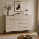 Cassettiera Beige Cashmere 8 Cassetti Apertura Scorrevole 150x40x116h cm, Chiusura Soft Close - Lamila