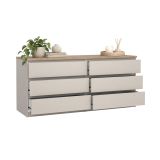 Cassettiera Beige Cashmere Marrone Rovere 6 Cassetti Apertura Scorrevole 154x50x70h cm, Chiusura Scorrevole - Abacadabra