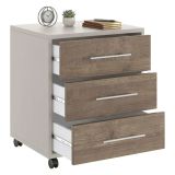 Cassettiera Beige Marrone Noce 3 Cassetti con Ruote 43x40x57h cm, Apertura Scorrevole - Pisano