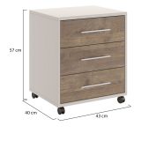 Cassettiera Beige Marrone Noce 3 Cassetti con Ruote 43x40x57h cm, Apertura Scorrevole - Pisano