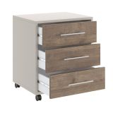 Cassettiera Beige Marrone Noce 3 Cassetti con Ruote 43x40x57h cm, Apertura Scorrevole - Pisano