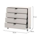Cassettiera Beige Nero 4 Cassetti Apertura Scorrevole 93x40x90.5h cm, Chiusura Scorrevole - Tornata