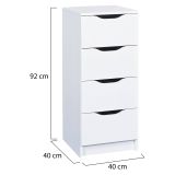Cassettiera Bianco 4 Cassetti Apertura Scorrevole 40x40x92h cm, Chiusura Scorrevole - Sarroch