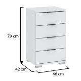 Cassettiera Bianco 4 Cassetti Apertura Scorrevole 46x42x79h cm, Chiusura Scorrevole - Laka