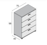 Cassettiera Bianco 4 Cassetti Apertura Scorrevole 70x39x98h cm, Chiusura Scorrevole - Salimbene
