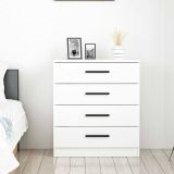 Cassettiera Bianco 4 Cassetti Apertura Scorrevole 70x79x42h cm, Chiusura Scorrevole - Elgafar
