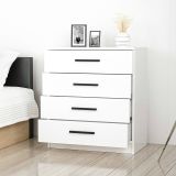 Cassettiera Bianco 4 Cassetti Apertura Scorrevole 70x79x42h cm, Chiusura Scorrevole - Elgafar