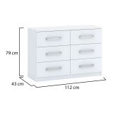 Cassettiera Bianco 6 Cassetti Apertura Scorrevole 112x43x79h cm, Chiusura Scorrevole - Laganaro