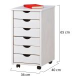 Cassettiera Bianco 6 Cassetti Apertura Scorrevole 36x40x65h cm, Chiusura Scorrevole - Oyace