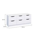 Cassettiera Bianco 6 Cassetti Apertura Scorrevole 50x120x40h cm, Chiusura Scorrevole - Ceppino
