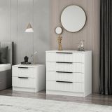 Cassettiera Bianco 7 Cassetti Apertura Scorrevole 72x42x77h cm, Chiusura Scorrevole - Vicente