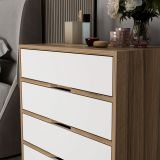 Cassettiera Bianco Marrone Noce 4 Cassetti Apertura Scorrevole 70x40x80h cm, Chiusura Scorrevole - Lallio