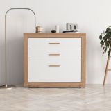 Cassettiera Bianco Marrone Rovere 3 Cassetti con Piedini 90x35x79h cm, Apertura Scorrevole - Hampi