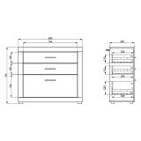 Cassettiera Bianco Marrone Rovere 3 Cassetti con Piedini 90x35x79h cm, Apertura Scorrevole - Hampi