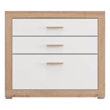Cassettiera Bianco Marrone Rovere 3 Cassetti con Piedini 90x35x79h cm, Apertura Scorrevole - Hampi