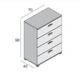 Cassettiera Bianco Marrone Rovere 4 Cassetti Apertura Scorrevole 70x39x98h cm, Chiusura Scorrevole - Salimbene